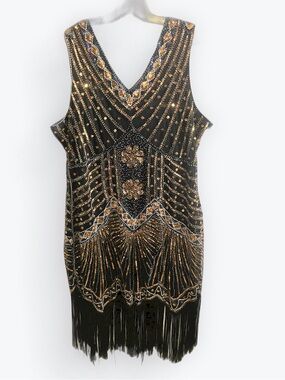Vintage Babeyond Beaded Fringe Flapper Dress Sequined Cocktail Dress